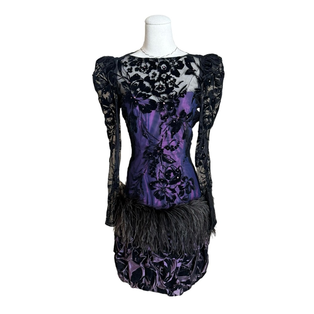 Lillie Rubin Black and Purple Floral Dress